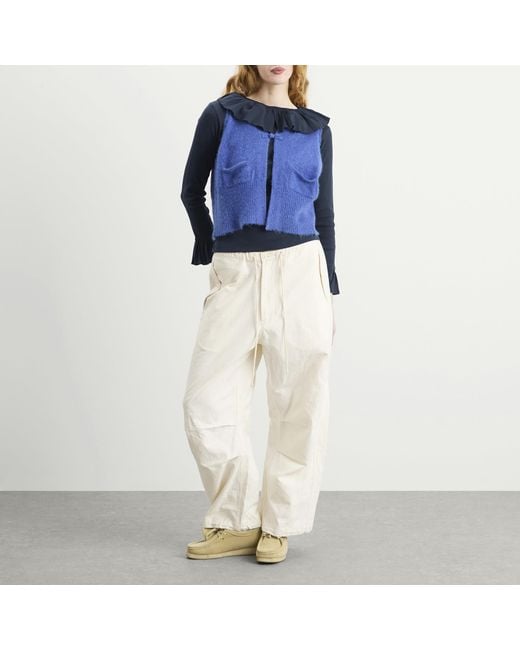 Beams Boy Blue Rib Knitted Ruffle Gathered Long Sleeve T-Shirt