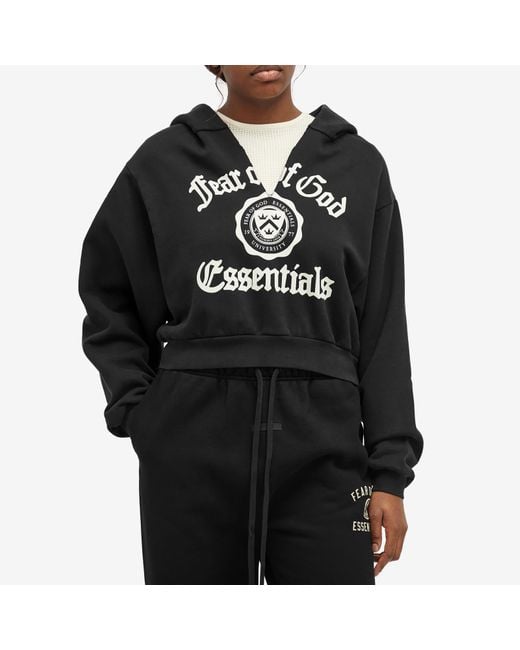 Fear Of God Black Heavy Fleece Cropped V-Neck Hoodie