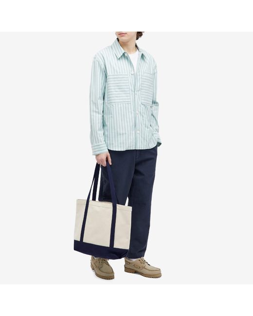 Maison Kitsuné Blue Stripe Pocket Tab Overshirt for men