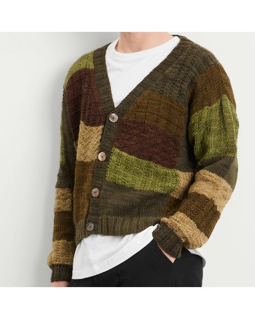 Kartik Research Green Patchwork Cardigan for men