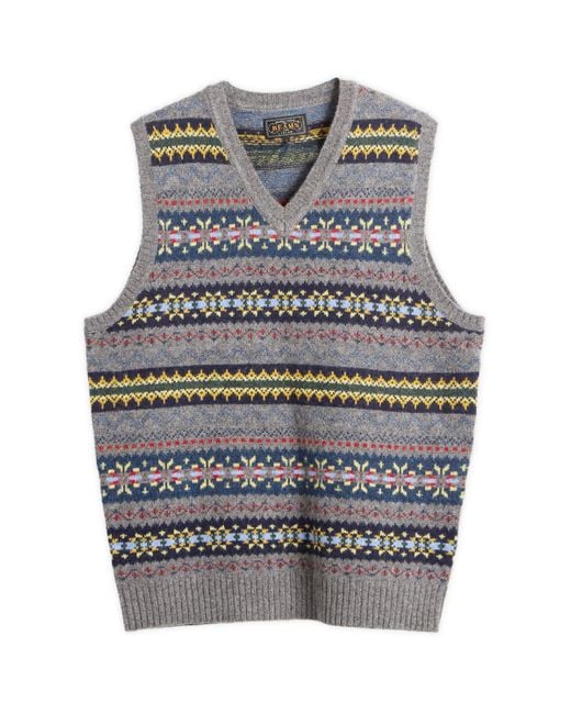 Beams Plus Gray Fair Isle Knit Vest for men