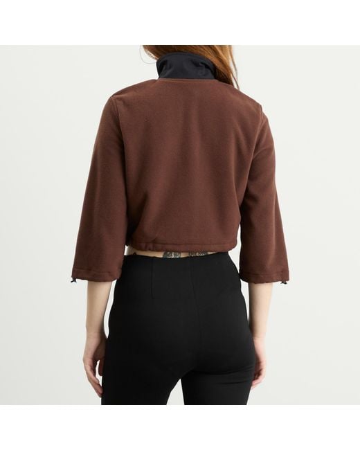 Skims Brown Fleece Lounge Shrunken Zip Up Jacket