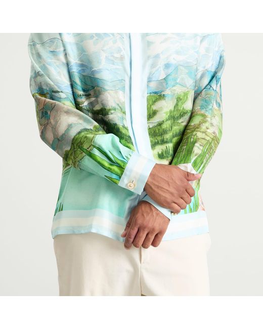 Casablanca Green Classic Long Sleeve Patterned Silk Shirt for men