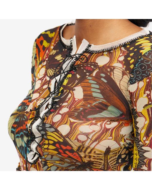 Jean Paul Gaultier Multicolor Butterfly Mesh Long Sleeve Top