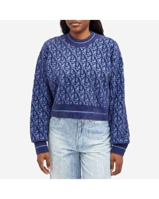 Palm Angels Blue Monogram Jacquard Sweater