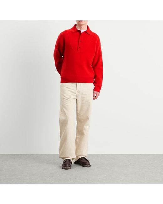 Jacquemus Red Wool Cashmere Knitted Polo for men