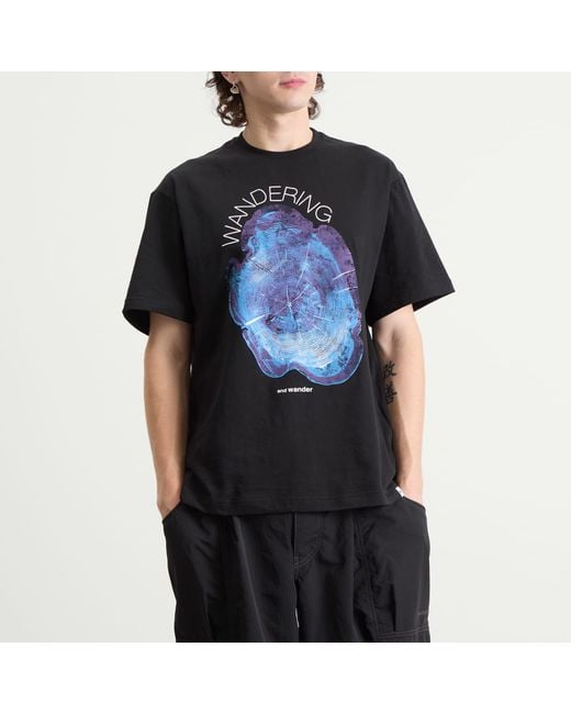 And Wander Black Wandering Printed T-Shirt for men