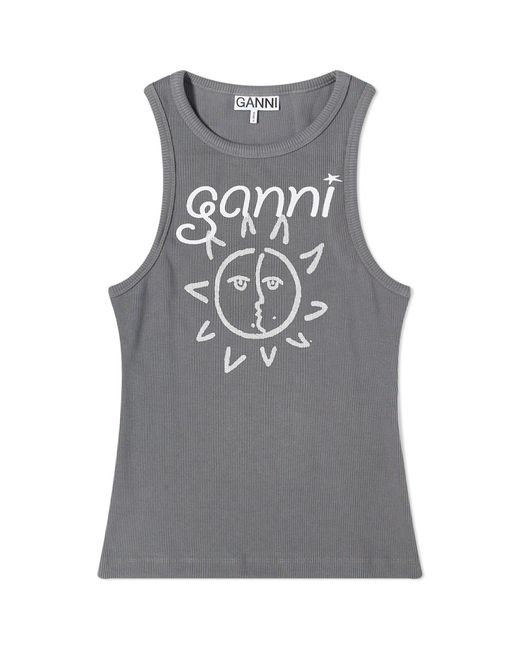 Ganni Gray Graphic Rib Sun Tank Top
