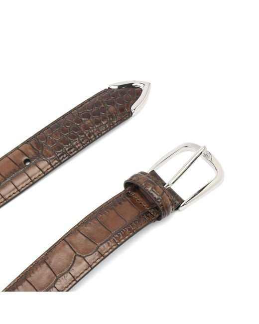 Andersons Brown Andersons Narrow Stitch Trimmed Alligator Print Belt for men