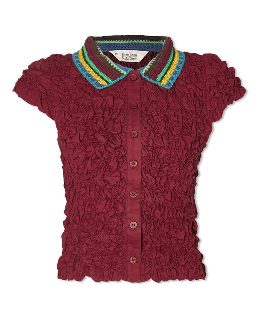 Brain Dead Red Crochet Collar Kass Shirt