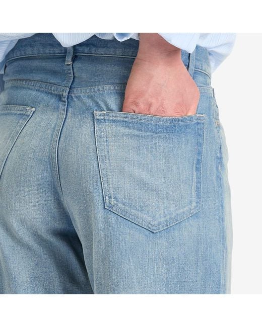 Auralee Blue Selvedge Faded Light Denim Wide Pants for men