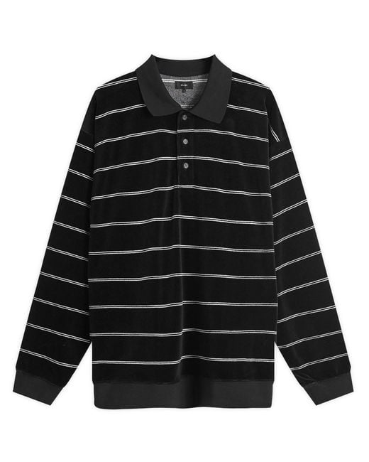 Beams Plus Black Velour Stripe Polo for men