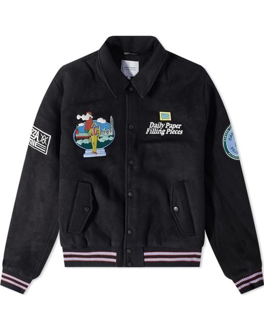 Daily Paper Black X Filling Pieces Varsity Jacket for men