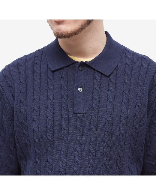 Beams Plus Cable Knitted Polo Shirt in Blue for Men | Lyst