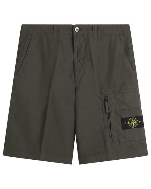 Stone Island Black Canvas Weave Cotton Cargo Shorts for men