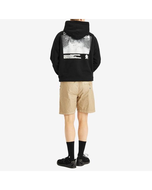 Stone Island Black Grid Print Popover Logo Hoodie for men
