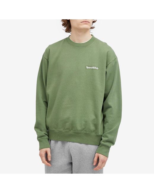 Sporty & Rich Green Serif Logo Embroidered Crew Sweat for men