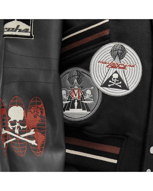 C2H4 Black X Mastermind Japan Curvilinear Varsity Jacket for men