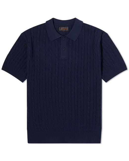 Beams Plus Blue Cable Knit Polo Shirt for men