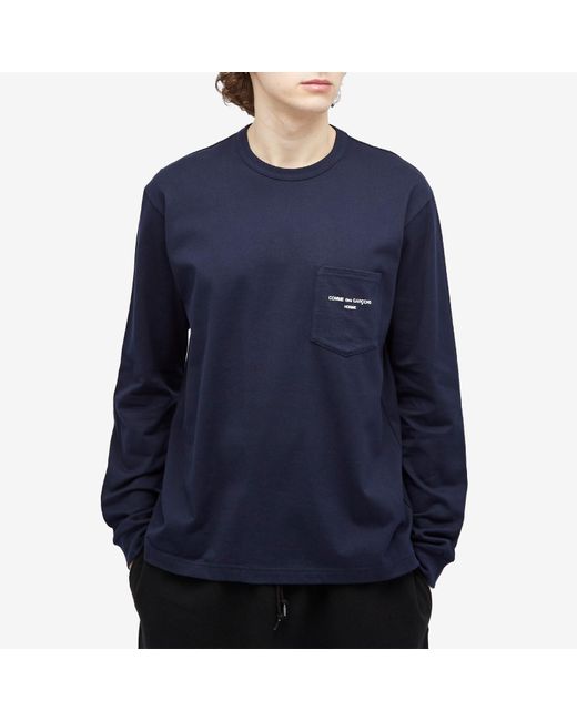 Comme des Garçons Blue Pocket Logo Long Sleeve T-Shirt for men
