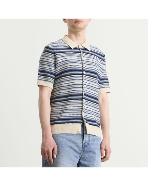 NN07 Blue Nolan Stripe Polo Cardigan for men