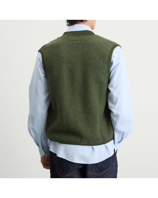 Universal Works Green Wool Fleece Zip Bomber Jacket for men