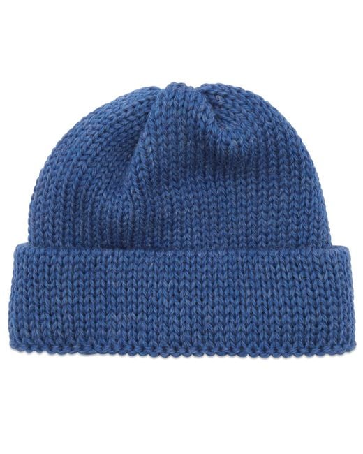 Universal Works Blue British Wool Short Watch Cap for men