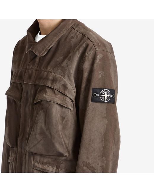 Stone Island Brown Raso Gommato 3L Laser Camo Field Jacket for men
