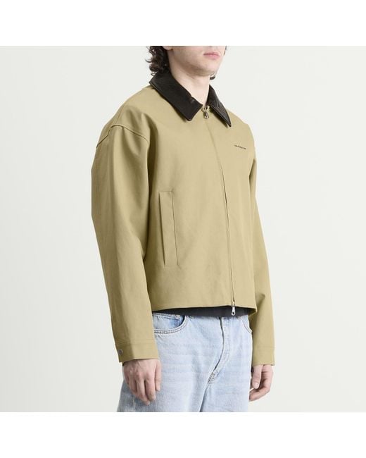 Cole Buxton Green Leather Collar Cottom Overshirt for men