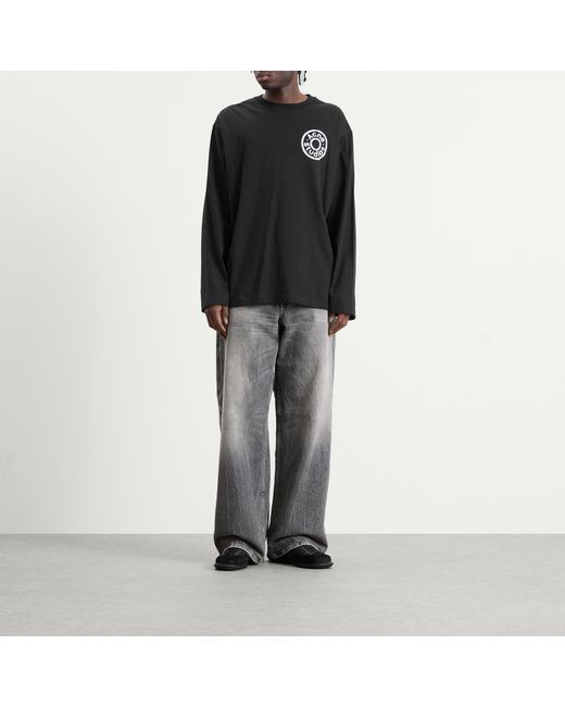 Acne Black Button Logo Long Sleeve T-Shirt for men