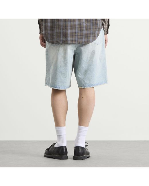 Beams Plus Blue Damage Denim Shorts for men