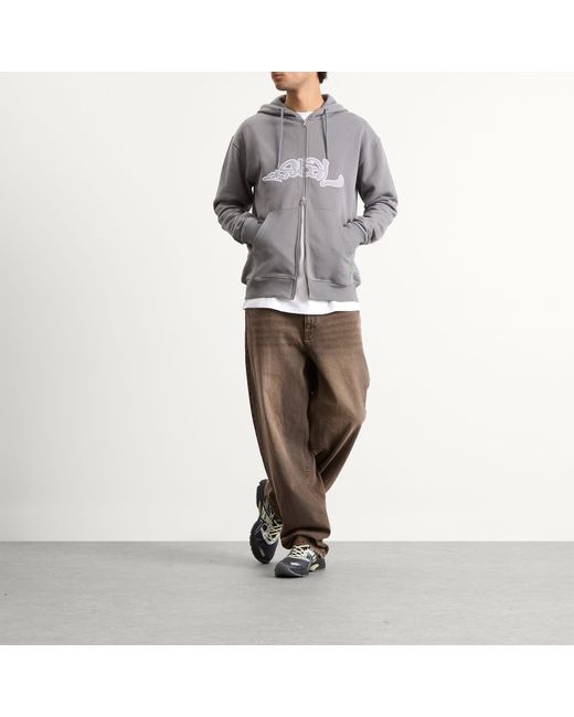 Postalco Gray Trip Applique Zip Hoodie for men