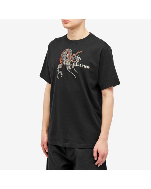 Maharishi Black Embroided Sue-Rye Dragon T-Shirt for men