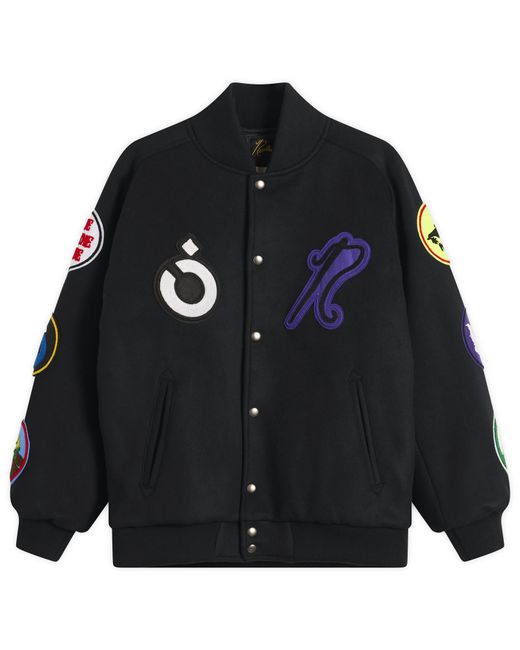 Nomarythm Textile Black X Needles Patch Varsity Jacket for men
