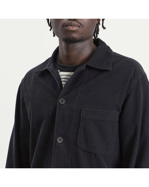 Universal Works Black Fine Cord Bakers Overshirt for men