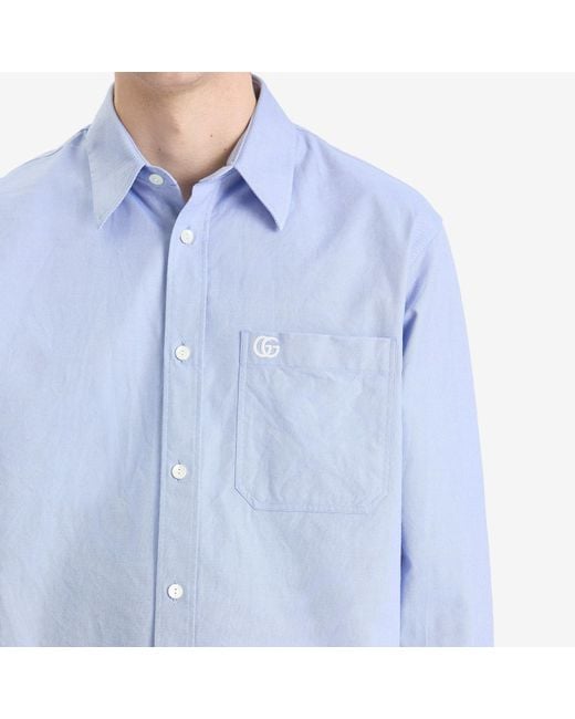 Gucci Blue Oxford Cotton Long Sleeve Shirt for men