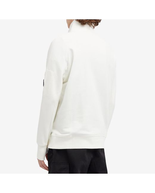 C P Company White Diagonal Raised Fleece Zipped Sweatshirt for men