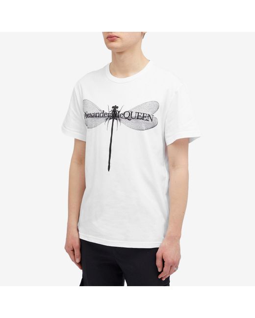 Alexander McQueen White Dragonfly Print T-Shirt for men