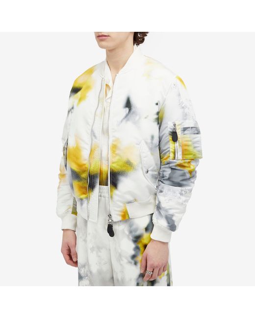 Alexander McQueen White Obscured Flower Printed Bomber Jacket for men