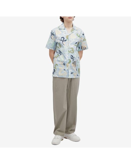 Lanvin Blue Short Sleeve Patch Vacation Shirt for men