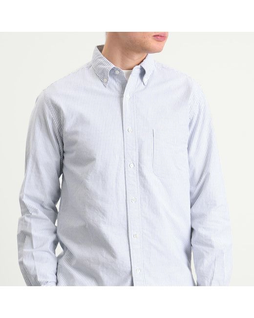 Beams Plus Blue Button Down Candy Stripe Shirt for men