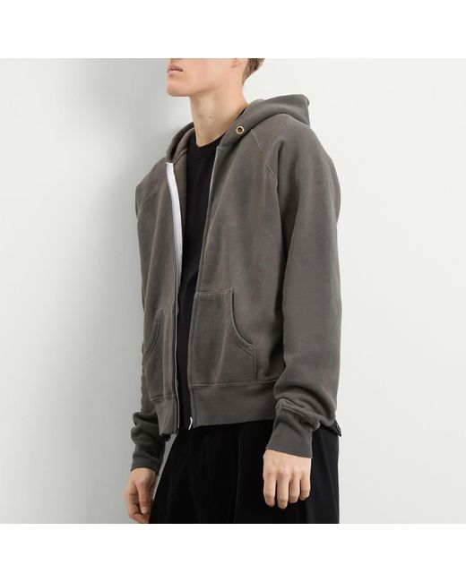 Les Tien Gray Heavyweight Raglan Oil Washed Zip Hoodie for men
