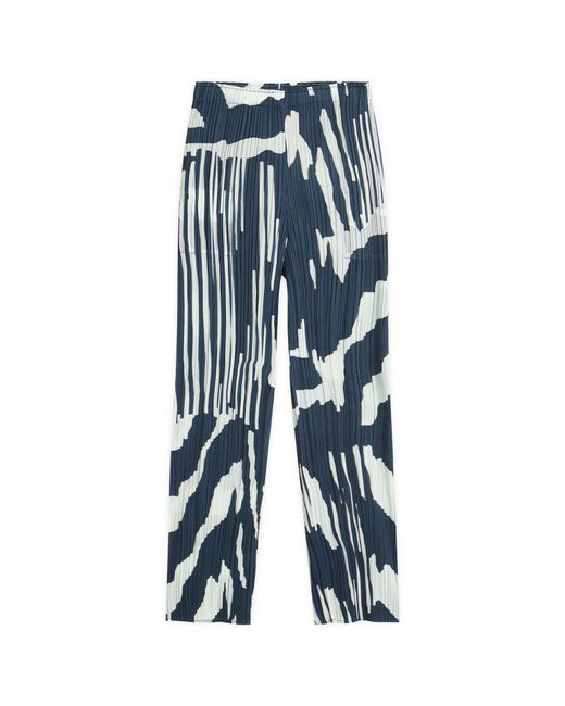 Pleats Please Issey Miyake Blue Refraction Print Pleated Trousers