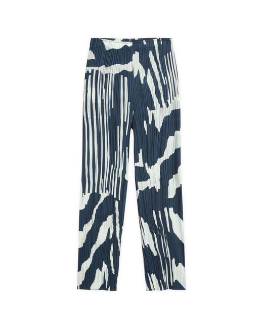 Pleats Please Issey Miyake Blue Refraction Print Pleated Trousers