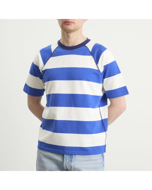 Drake's Blue Block Stripe Raglan T-Shirt for men