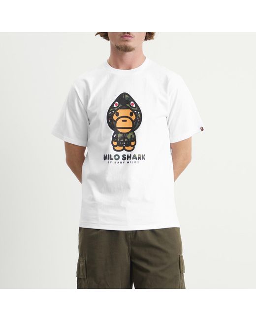 A Bathing Ape White 1St Camo Milo Shark T-Shirt for men