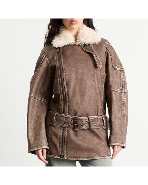 DIESEL Brown G-Eyser Faux Shearling Coat