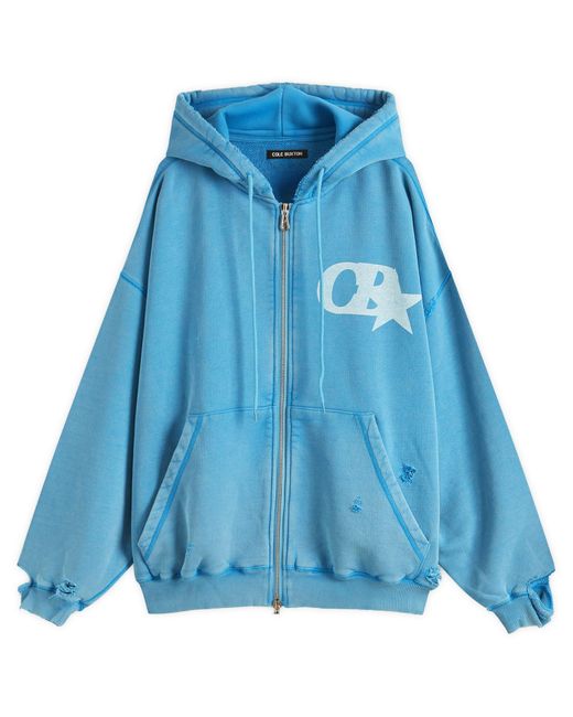 Cole Buxton Blue Cb Star Distressed Pocket Zipped Hoodie for men