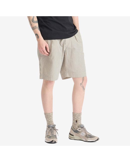 Universal Works Natural Derby Stripe Pleated Track Short for men