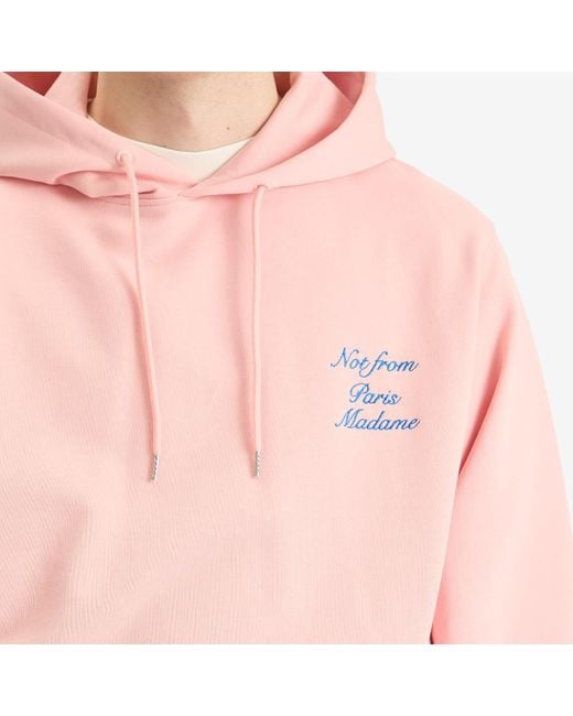 Drole de Monsieur Pink Cursive Not From Paris Madame Slogan Hoodie for men